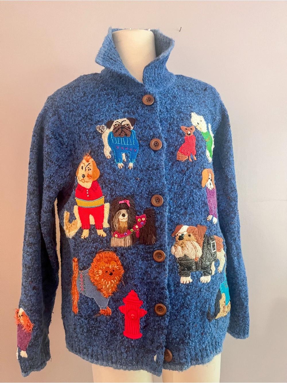 Design Options By Philip and Jane Gordon Blue Knit Dog Vintage Cardigan - Picture 12 of 12
